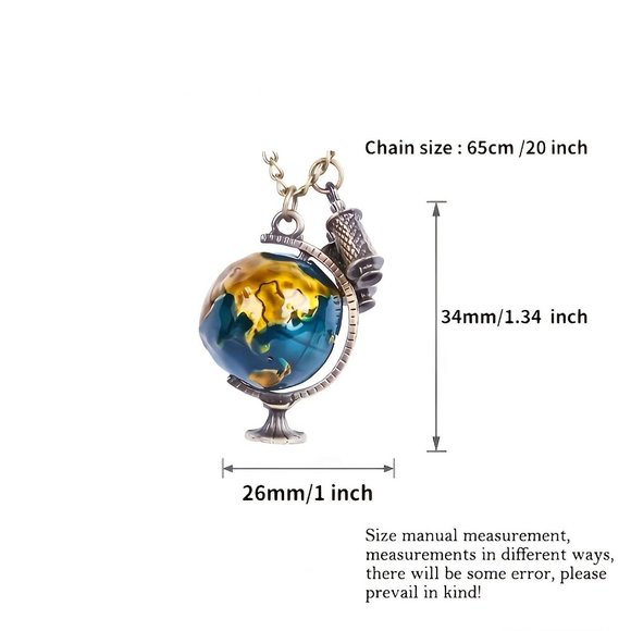 Globe Travel Golden Brass Necklace with little binoculars - Picture 8 of 8